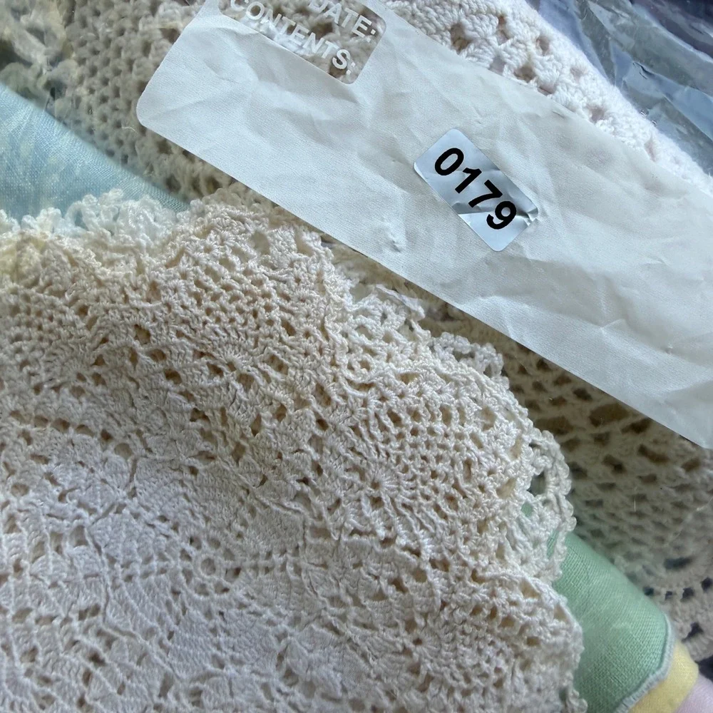 Vintage White and Cream Lace Doilies Set of 5 Handmade Crochet and Netting